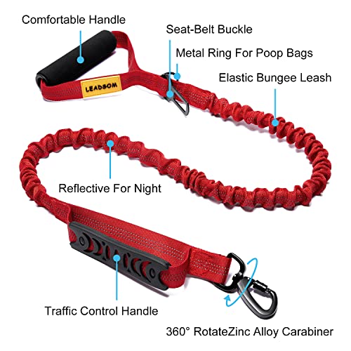 6FT Highly Reflective Heavy Duty Elastic Bungee Medium and Large Dog Leash Shock Absorbing with Comfortable Padded Handle and Traffic Handle Suitable for Training Red - color: Red