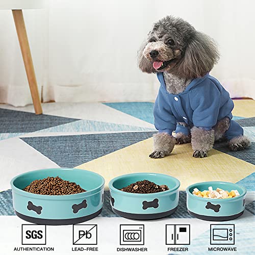 Sweejar Ceramic Dog Bowls with Bone Pattern, Dog Food Dish for Medium Dogs, Porcelain Pet Bowl for Water 35 Fl Oz (Turquoise) - color: Turquoise, style: Bone Pattern,6.8"x 2.9"(35 Fl Oz)