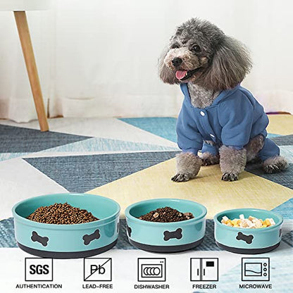 Sweejar Ceramic Dog Bowls with Bone Pattern, Dog Food Dish for Medium Dogs, Porcelain Pet Bowl for Water 35 Fl Oz (Turquoise) - color: Turquoise, style: Bone Pattern,6.8"x 2.9"(35 Fl Oz)