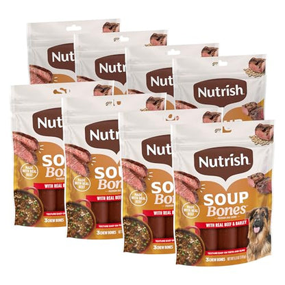 Nutrish Soup Bones Premium Dog Chews with Real Beef and Barley, 3 Chews (Rachael Ray) (Pack of 8) - size: 6.3 Ounce (Pack of 8)