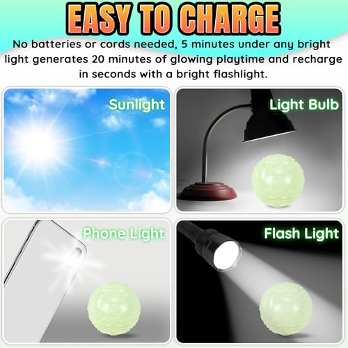LECHONG 4-Pack 3.5” Glow Squeaky Dog Balls,Bouncy Glow in The Dark Dog Ball with Squeaker, Durable Dog Rubber Ball Toys Glowing Fetch Balls for Medium Large Dogs Nighttime Playing Indoors & Outdoors - size: 3.5in Large