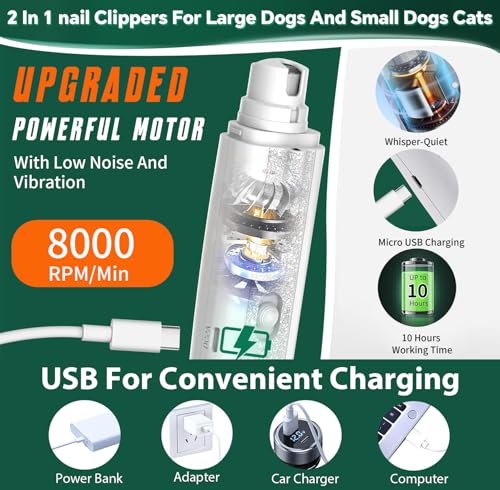CATPICK 2-in-1 Cat Nail Clippers & Dog Nail Clippers Trimmers for Large Medium Small Dogs Cats Claw Trimmer Quick Sensor and Safety Guard USB Rechargeable with 2 LED Lights Dogs Nail Trimmer - color: White 2th Generation