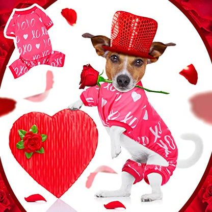 6 Pack Valentines Dog Pajamas Bulk Red Pink Heart Pattern Dog Valentines Holiday Outfit Clothes Jumpsuit Costumes for Boys Girls Puppy Cat Party Cosplay(Small) - size: S