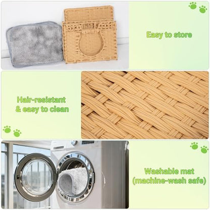 Handwoven Rattan Cat Cave w/Two Cushions, Cat Beds Indoor Kitten House, Wateproof & Foldable Pet Cube Bed, Natural Color, 16.5”L x 16.5”W x 12.6”H - color: Natural