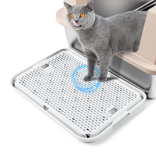 Large Cat Litter Box Step Mat, 16.5"x11.2" Cat Ramp Stairs, Cat Litter Catcher for Self-Cleaning Litter Box, Cats Pedal Step Stool Ideal for Kitten & Older Cats (White) - color: White Large