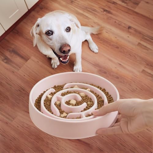 Ceramic Slow Feeder Dog Bowl,1.5 Cups Pet Slow Feeder for Small and Medium Breed,Puzzle Dog Food Dish,Anti-Gulping,Stop Bloat,Preventing Choking(Pink) - color: Pink