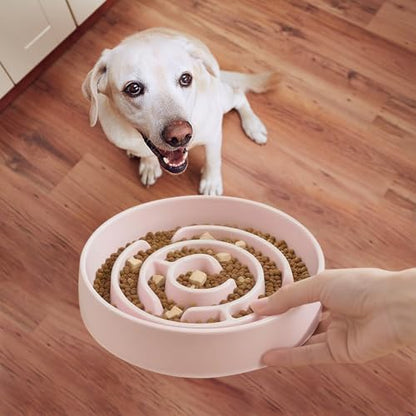 Ceramic Slow Feeder Dog Bowl,1.5 Cups Pet Slow Feeder for Small and Medium Breed,Puzzle Dog Food Dish,Anti-Gulping,Stop Bloat,Preventing Choking(Pink) - color: Pink