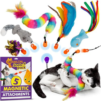 Cat Amazing Snatch Pack - 5 Magnetic Attachments for The Snatch Magnetic Wand Toy - Catnip Mouse, Rattle Snake, Crinkle Fish, Scrunchy Ball and Feather - Cat Teaser Toys - Really Catch! - style: Snatch Pack - 5 Attachments