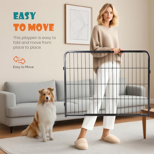 NEWBULIG Dog Playpen Indoors 32 Inch 16 Panels for Small and Medium Dogs Portable and Foldable Pet Fence with Door Heavy Duty Metal Dog Exercise Play Pen for Outdoor Yard