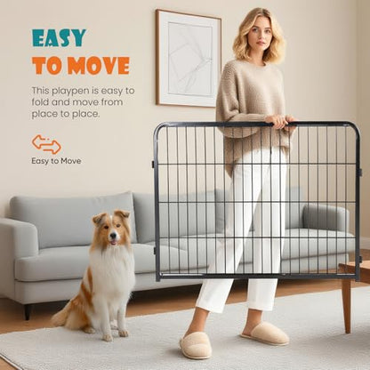 NEWBULIG Dog Playpen Indoors 32 Inch 16 Panels for Small and Medium Dogs Portable and Foldable Pet Fence with Door Heavy Duty Metal Dog Exercise Play Pen for Outdoor Yard