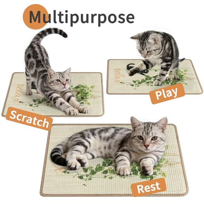 Sisal Cat Scratcher Mat Cat Wall Scratcher for Indoor Scratch Pad Wall Mounted Scratching Post to Protect Couch Carpet Furniture 23.6"x15.7" (Green Plant Cat) - color: Green Plant Cat