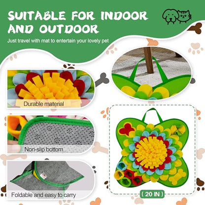 Snuffle Mat for Dogs Pet Treats Feeding for Small Medium Breed Dogs Non-Slip Interactive Dog Puzzle Toys Encourages Natural Foraging Skills - color: Green Sunflower 20 "x 20"