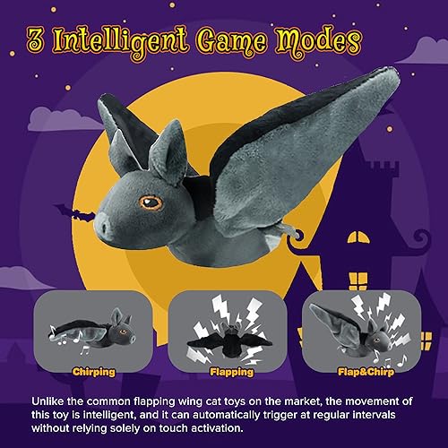 LEWISER Cat Toys, Flapping Wings Cute Bat, No Flying, Chirping Bird Interactive Catnip Toy for Kitten or Small Dogs, Touch Activated, Rechargeable - color: Flap Bat