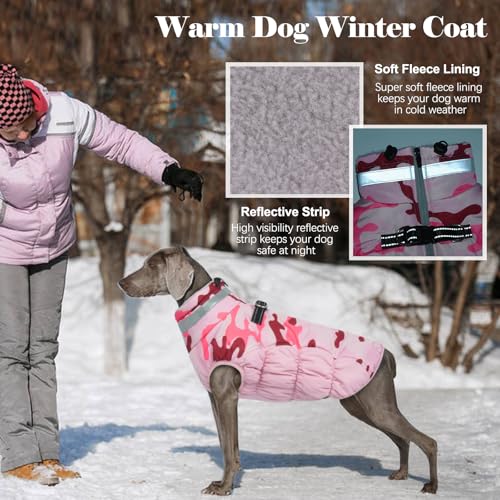 Lelepet Warm Dog Winter Coat Dog Coats for Small Dogs Waterproof Dogs Jacket with Harness Built in Reflective Cold Weather Coats Windproof Zip-Up Winter Fleece Vest Snowsuit Chihuahua Pink Camo - color: Pink Camo, size: X-Small