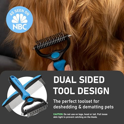 Maxpower Planet Pet Grooming Brush - Double Sided Shedding and Dematting Undercoat Rake Comb for Dogs and Cats,Extra Wide (B1 - Rake, Gloves & Comb, Large) - color: B1 - Rake, Gloves & Comb, size: Large