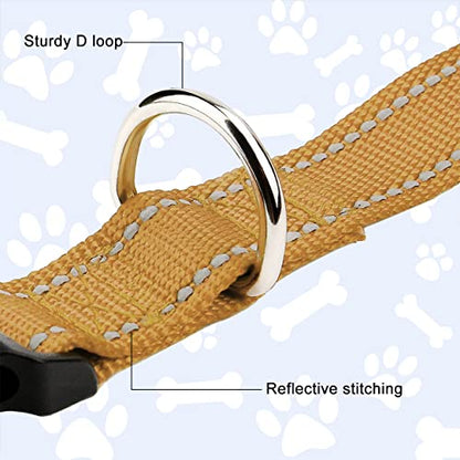 Reflective Dog Collar, Sturdy Nylon Collars for Puppy and Extra Small Girl and Boy Dogs, Adjustable Dog Collar with Quick Release Buckle,Khaki,5/8" Width - color: KHAKI, size: X-Small Plus (Pack of 1)