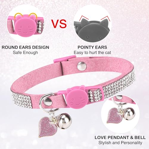 Rhinestone Cat Collar Breakaway with Bell, Diamond Cat Collar with Safety Buckle Quick Release for Girl Boy Kitten Pets Puppy,Cute Soft Female Male Cat Collars,Valentine's Day Pink 8-12" - color: Pink (1 Pack), size: 8"-12" Cats / Mini Dogs