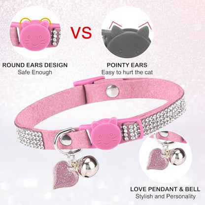 Rhinestone Cat Collar Breakaway with Bell, Diamond Cat Collar with Safety Buckle Quick Release for Girl Boy Kitten Pets Puppy,Cute Soft Female Male Cat Collars,Valentine's Day Pink 8-12" - color: Pink (1 Pack), size: 8"-12" Cats / Mini Dogs