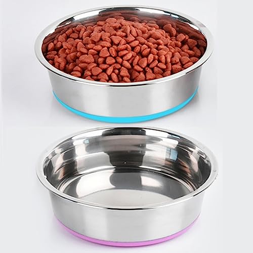 WEDAWN Deep Stainless Steel Non-Skid Dog and Food Bowls, Each Holds Up to 2 Cups, Set of 2 Packs(5.5 x 1.9 Inches) - color: Blue&Roes Red, size: 2 Cup for Small Pet