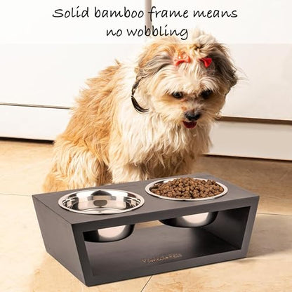 4" Tall Elevated Dog Bowls for Small Dogs, Food and Water Bowl Set by Pawfect Pets (Black) - color: Black