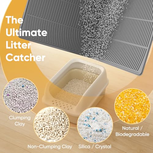 TRZZ XXL Extra Large Cat Litter Mat, Silicone Litter Box Mat for Floor, Waterproof & Non-Slip, Easy to Clean, Cat Litter Trapping Mat & Kitty Litter Catcher for Scatter Control (Blue) - color: Blue