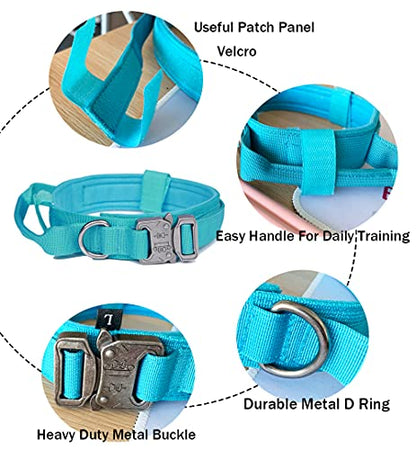 Tactical Dog Collar Adjustable Military Nylon Dog Collar with Control Handle and Heavy Duty Metal Buckle for Medium and Large Dogs (Blue,S) - color: Blue, size: Small (Pack of 1)
