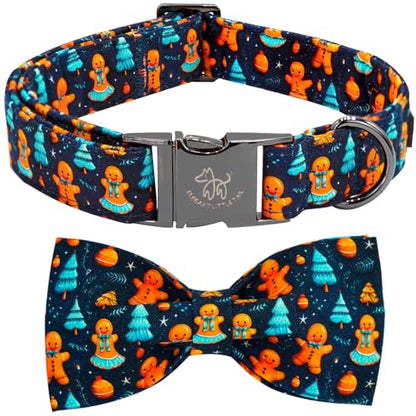 Elegant little tail Christmas Dog Collar, Blue Gingerbread Man Pet Collars Bow Red Metal Buckle Collar Puppy Girl Boy Holiday Cotton Soft Bowtie Adjustable Dog Collar for X-Small Dogs - color: Blue Gingerbread man, size: X-Small (Pack of 1)