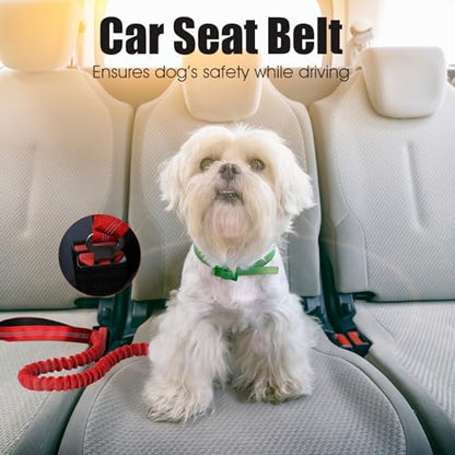BUMBIN 6Ft Dog Leash Large Dogs, Bungee Dog Leash with 2 Handles, Heavy Duty Dog Leashes for Medium Small Dogs, No Pull Shock Absorbing Dog Leash with Car Seat Belt for Training, Red - color: Red