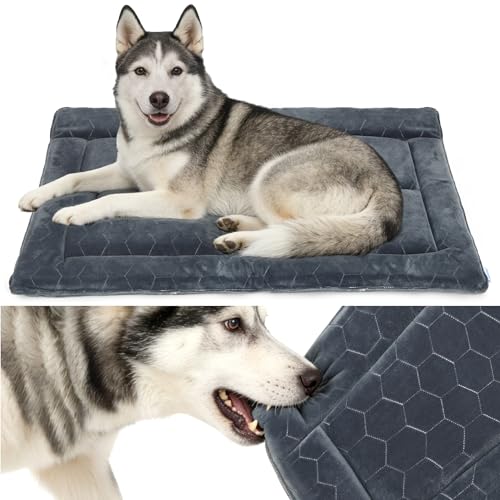 Chew Proof Dog Mat - Indestructible Durable Kennel Mat for Aggressive Chewers, Machine Washable, Chew Proof Dog Crate Pad with Reinforced Corners, Indoor Use for Medium Dogs, Grey, 35"x22" - size: L-CRATE (35x22x1 in)