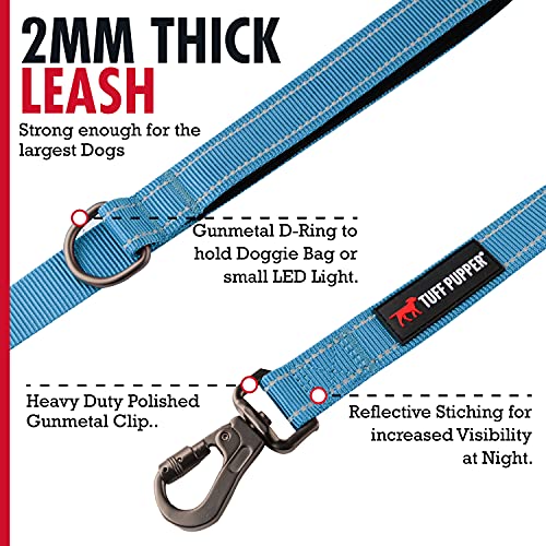 Tuff Pupper Heavy Duty Double Handle Leash | Twist Locking Carabiner Clip | Safety Lock for Strong Dogs | Reflective for Safe Night Walks | 6 Foot Leash | For Medium & Large Dogs - color: Teal
