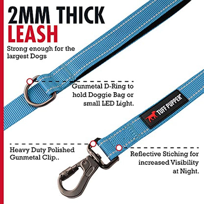 Tuff Pupper Heavy Duty Double Handle Leash | Twist Locking Carabiner Clip | Safety Lock for Strong Dogs | Reflective for Safe Night Walks | 6 Foot Leash | For Medium & Large Dogs - color: Teal