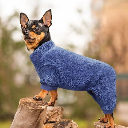 Idepet Velvet Dog Pajamas, Turtleneck Dog Sweater Fuzzy Plush Onesie Soft Cat Apparel Pet Clothes Winter Outfit Doggy Pjs Puppy Jumpsuit for Small Dogs Cats (Navy,S) - color: Navy, size: Small