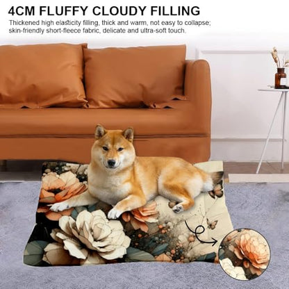 Comfortable Dog Beds with Anti-Slip Bottom, Florals Leaves Butterfly Kennel Chew Proof Crate Pad Pee Proof Dog Bed Breathable Cage Mat for Indoor& Outdoor Sofa Cars, Machine Washable 24 X 18 Inch - size: 24 × 18 inch