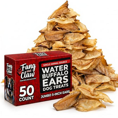 Ears for Dogs, 50 Count Water Buffalo Ears Bulk Pack - Single-Ingredient Long-Lasting Natural Dog Chews, Rawhide-Free, Grain-Free, Grass-Fed Treat for Aggressive Chewers Large Breed - style: 50 Count