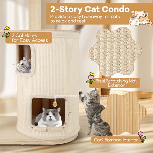 Tangkula Cat Tree Tower, 60 Inch Multi-Level Modern Wooden Cat Tower with 2-Story Condo, Sisal Scratching Posts & Mat, Perch, Hammock, Washable Plush Cushion for Indoor Cats Large Adult - size: 60 Inch
