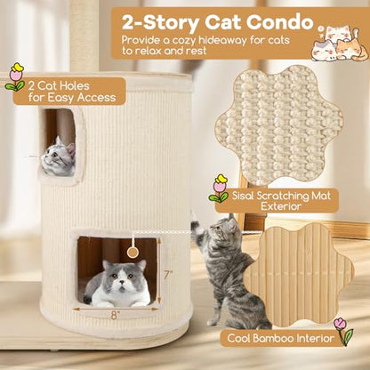 Tangkula Cat Tree Tower, 60 Inch Multi-Level Modern Wooden Cat Tower with 2-Story Condo, Sisal Scratching Posts & Mat, Perch, Hammock, Washable Plush Cushion for Indoor Cats Large Adult - size: 60 Inch