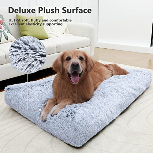 Vonabem XXXL Dog Bed Washable, Large Waterproof Pet Bed with Removable Cover, Jumbo Dog Crate Bed 54 inch, Soft Plush Pet Beds, Anti Anxiety Kennel Pad Grey - color: Grey, size: 54.0"L x 37.0"W x 3.5"Th