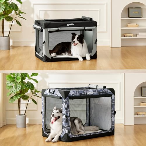 ZOMISIA 36 Inch Collapsible Dog Crate for Large Dogs - Portable Dog Travel Crate Soft Sided with Breathable Mesh Windows, Foldable Dog Kennel for Indoor and Outdoor, Grey - size: 36.0"L x 25.0"W x 25.0"H