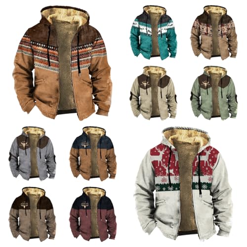 domirica Fleece Jacket Men Western Cowboy Bull Graphic Full Zip Drawstring Casual Stylish Big And Tall Hooded Jacket - color: Aztec-alpha, size: X-Large
