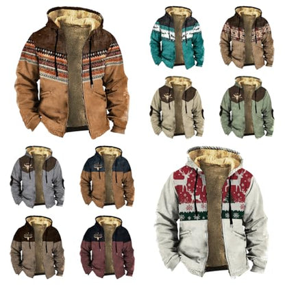 domirica Fleece Jacket Men Western Cowboy Bull Graphic Full Zip Drawstring Casual Stylish Big And Tall Hooded Jacket - color: Aztec-alpha, size: Medium