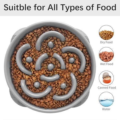 MateeyLife Large Slow Feeder Dog Bowls, Anti-Choking Puzzle Dog Food Bowls, Anti-Slip Interactive Feeding Slow Down Eating, Bloat Stop Maze Dishes for Large Breeds 4 Cups Gray - color: I-Gray, size: Large