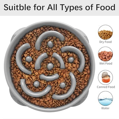 MateeyLife Large Slow Feeder Dog Bowls, Anti-Choking Puzzle Dog Food Bowls, Anti-Slip Interactive Feeding Slow Down Eating, Bloat Stop Maze Dishes for Large Breeds 4 Cups Gray - color: I-Gray, size: Large
