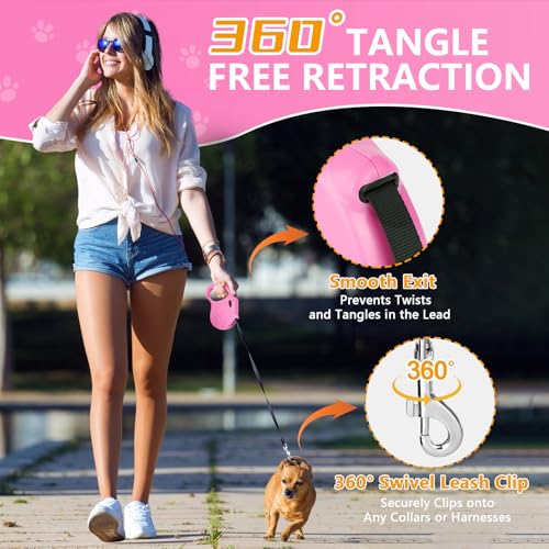 Retractable Dog Leash, 16ft Dog Walking Leash for Small Dogs up to 77lbs, Non-Slip Handle - Pink - color: Pink
