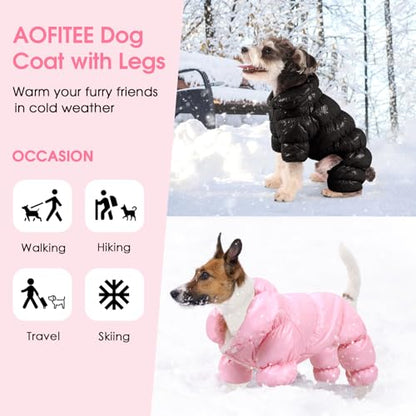 AOFITEE Dog Coat, Dog Winter Jacket, Fullbody Dogs Winter Coat Snowsuit, Waterproof Pet Puffer Jacket Snow Suit with Legs, Pet Fleece Vest, Cold Weather Coats for Small Dogs, Black L - color: Black, size: Large