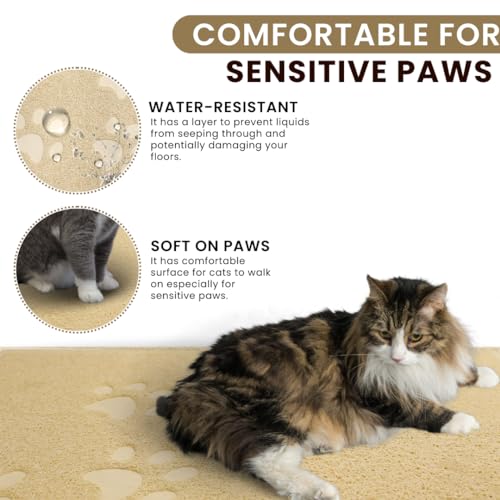 Andalus Small Cat Litter Mat, Pack of 2 - Waterproof, Non-Slip & Easy to Clean Cat Litter Box Mat for Extra Efficient Pet Litter-Trapping, Beige (15.75” X 11.75”) - color: Beige