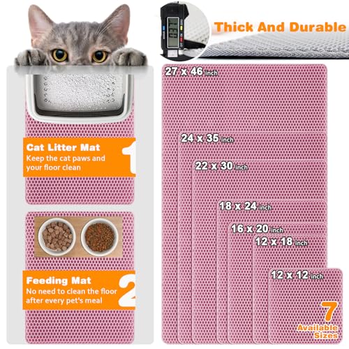 Waterproof Cat Litter Mat, Double Layer EVA, Odor-Free Large Grid, Urine Proof, Easy Cleanup (Pink, 12 x 12) - color: Pink
