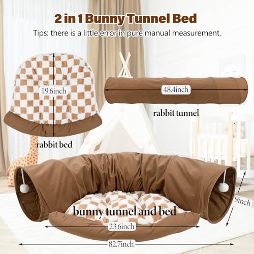BWOGUE Bunny Tunnel Bed, 2-in-1 Collapsible Tunnel Tubes Toys with Removable Mat Hideout for Cats Kittens Rabbits Guinea Pigs Kitty (Coffee) - color: Coffee