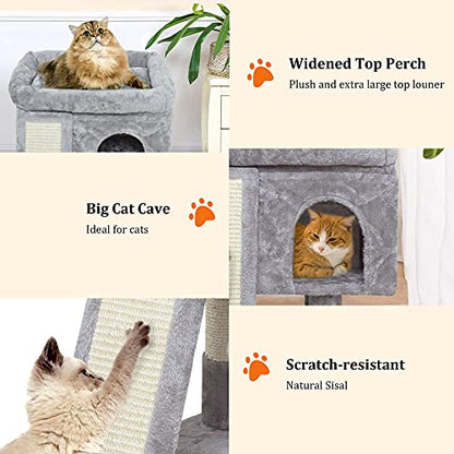 SYANDLVY Small Cat Tree for Indoor Cats, Cat Tower with Scratching Post, Modern Activity House for Large Cats, Condo with Board, Kittens Cave (Light Grey) - color: Light Grey
