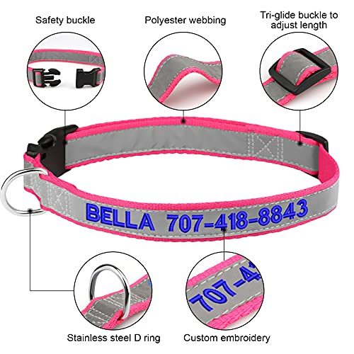 Reflective Personalized Dog Collars - Custom Dog Collar Embroidered with Name and Phone Number for Boy and Girl Dogs,Adjustable for Puppy Small Medium Large Dogs - color: Polyester