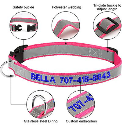 Reflective Personalized Dog Collars - Custom Dog Collar Embroidered with Name and Phone Number for Boy and Girl Dogs,Adjustable for Puppy Small Medium Large Dogs - color: Polyester